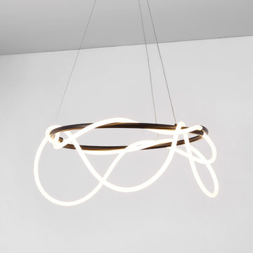 Lisette 25" Contemporary Minimalist 360 Adjustable Silicone Neon Rope Dimmable Integrated LED Chandelier - JONATHAN Y